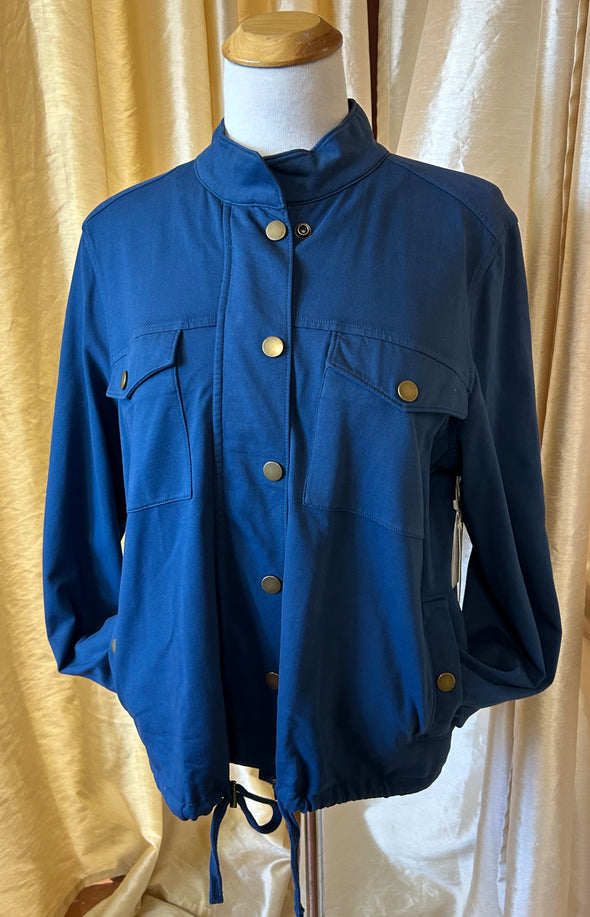 Ladies Long Sleeve Blue Jacket, Snap & Zipper Front, Size Large