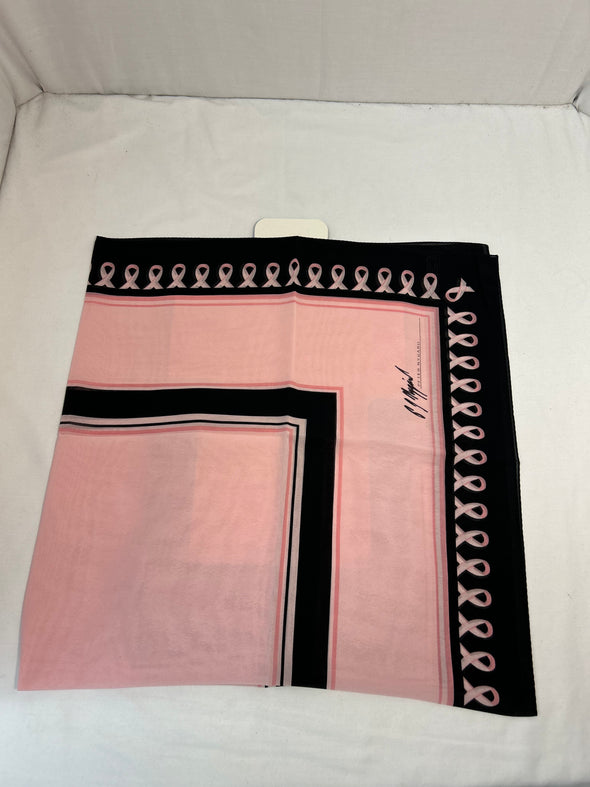 Ladies Scarf, Pink Ribbon Cancer Awareness 38" x 38" Pink/Black