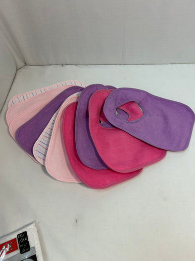 10 Infant Bibs, Assorted Pink & Purple Colours, NEW