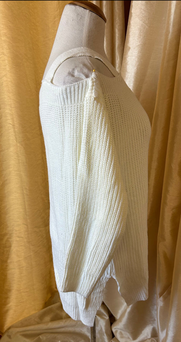 Ladies Cold-Shoulder White Sweater, 100% Acrylic, Size M/L