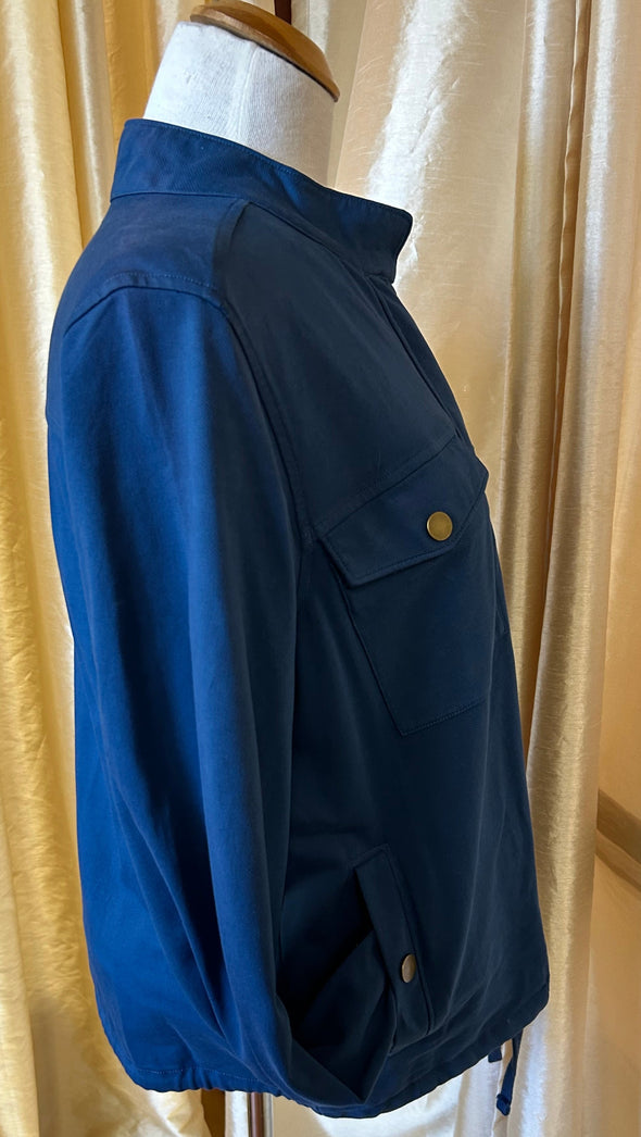 Ladies Long Sleeve Blue Jacket, Snap & Zipper Front, Size Large