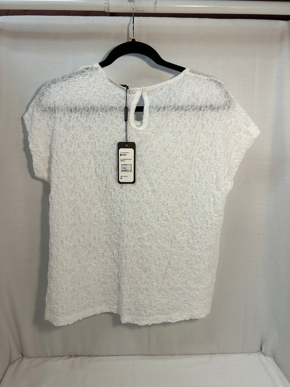 Ladies Short Sleeve Blouse, White, Size Medium Cotton Blend, NEW