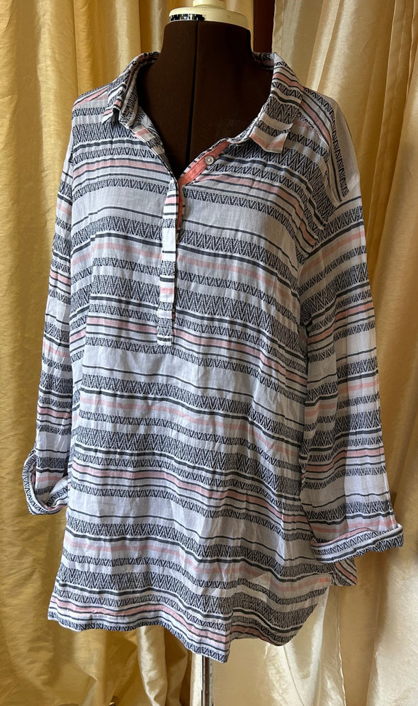 Ladies 4 Button Blouse, Long Sleeve, Pockets 3XL, NEW