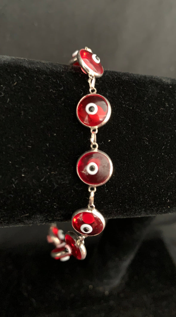 Turkish 825 Silver Red Eye Bracelet