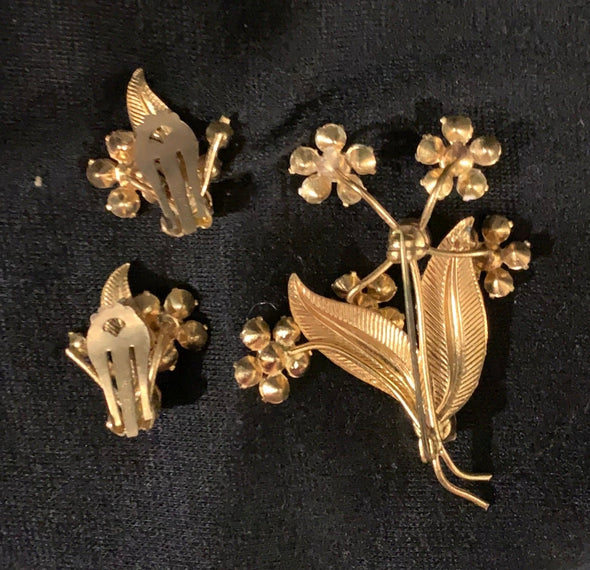 Vintage Rhinestone Flower Brooch and Earrings