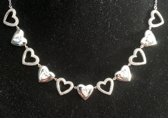 Costume Heart White Rhinestone Necklace