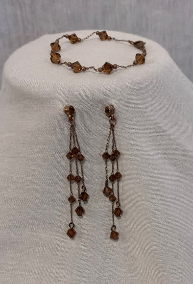 Amber Coloured Crystal Necklace, Bracelet and Earrings