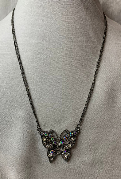 Crystal and Rhinestone Flower and Butterfly Necklace