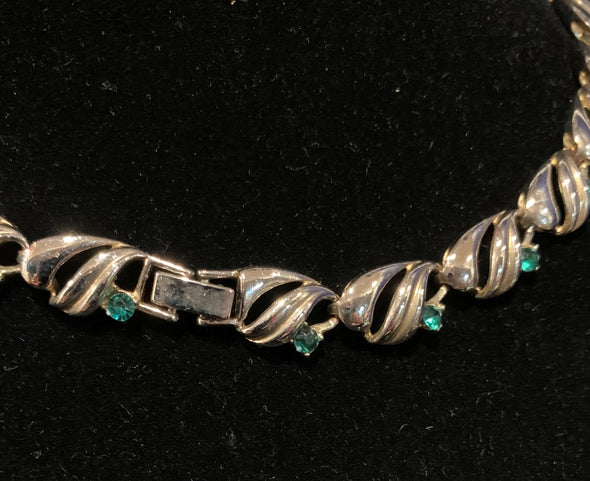 Vintage Green Rhinestone Necklace and Bracelet