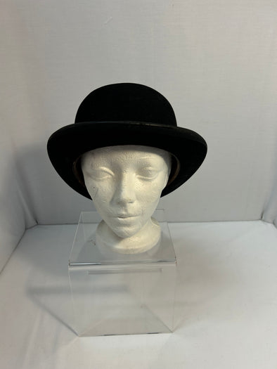 Vintage Black Felt Men's Bowler Hat in Excellent Condition, Med