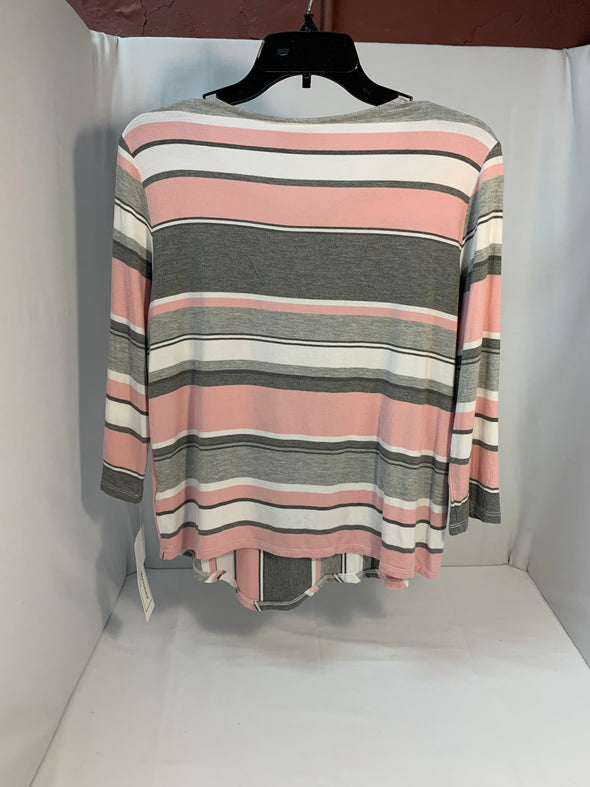 Ladies Long Sleeve Tunic Top Blouse, Pink/Grey, Size Medium, NEW