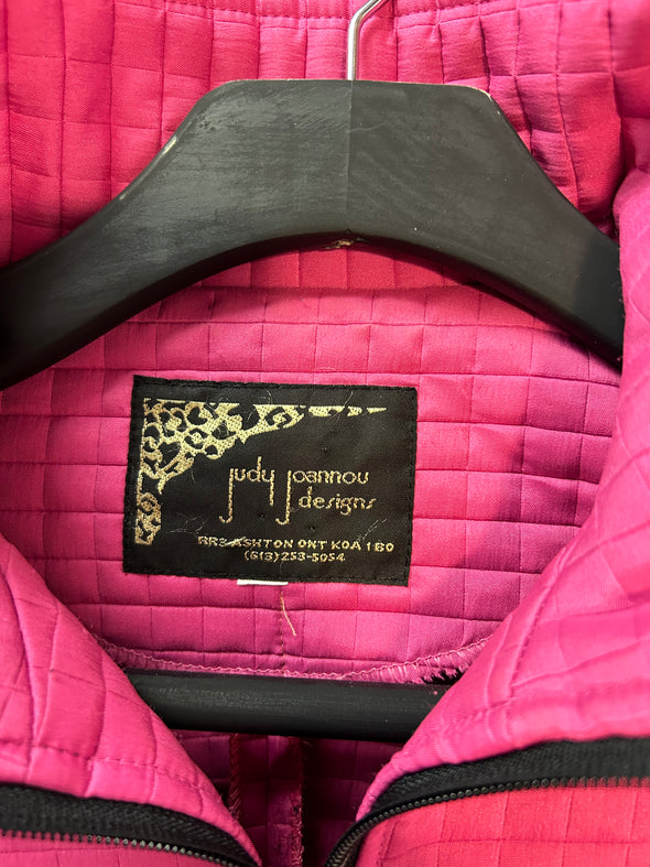 Ladies Long Sleeve Unlined Quilted Jacket, Size Small, Pink/Black