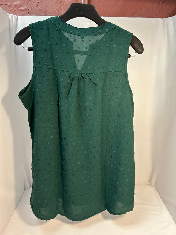 Ladies Sleeveless Swiss Dot Top.  Green Size Large, Polyester
