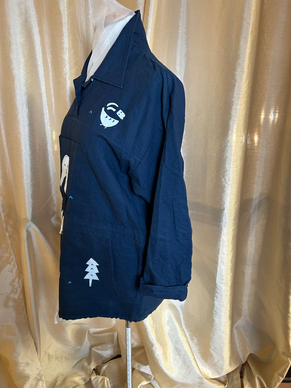 Vintage Look,  Stunning Pullover Jacket, Pouch Front, Navy/White Small