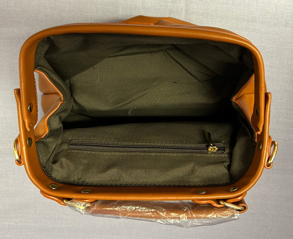 Women’s Satchel Handbag Tan, 10" x 7", With Cross Body Strap, NEW