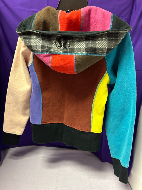 Fleece Lined Hoodie Multi Colour, Raglan Sleeve Zip Front Size Small