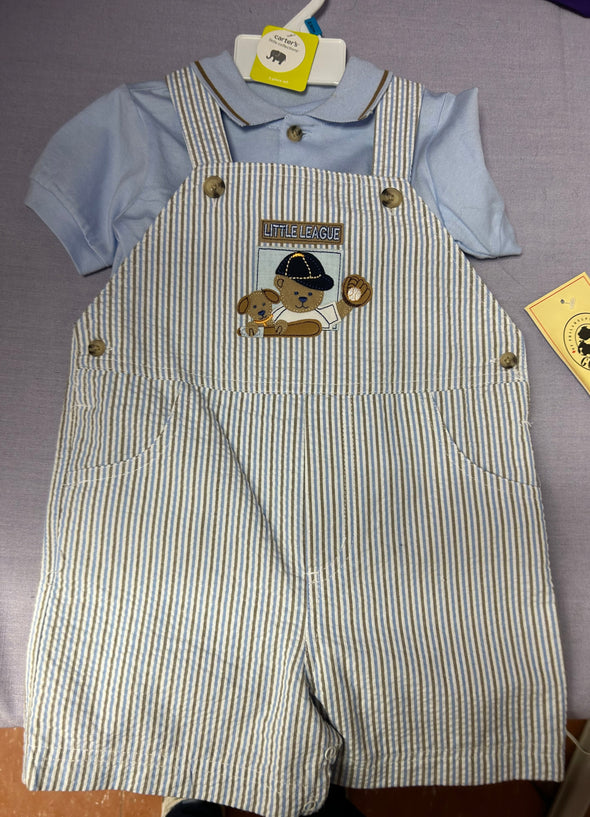 Infant Short Sleeve Shirt & Seersucker Overalls 24 Months, Blue