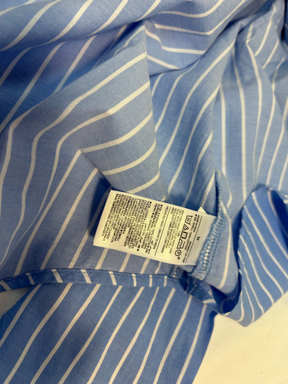 Ladies Blue/White Stripe Boyfriend Shirt, Size Medium