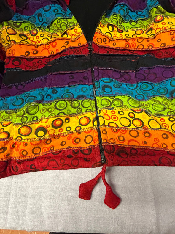 Fleece Lined Hoodie, Zip Front, 2 Pockets, Size Small, Multi Colour
