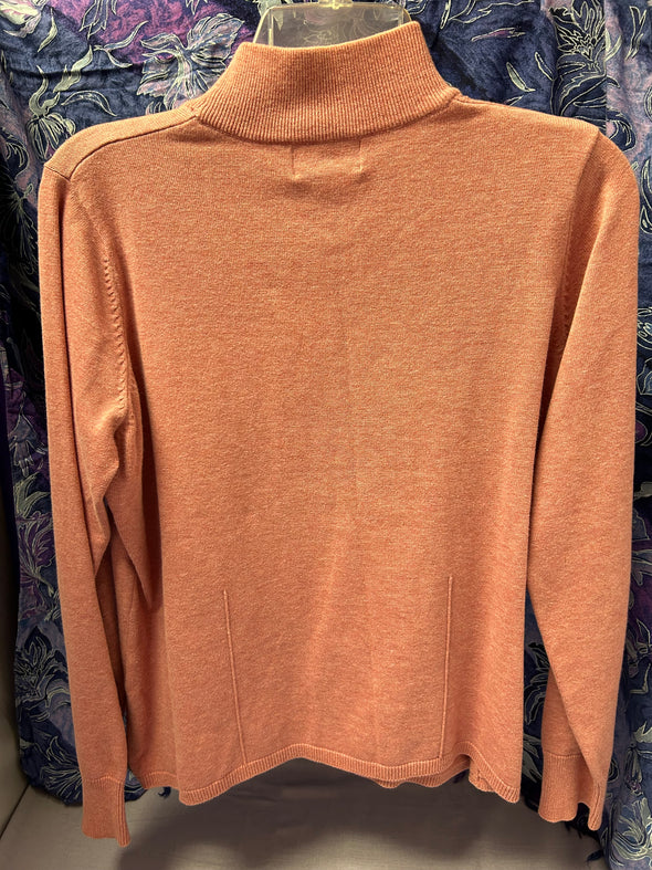 Mock Neck Pullover Sweater, Pink, Size Large, Cotton