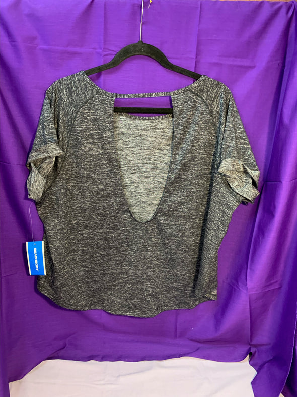Ladies Short Sleeve Athletic Wear Top, Black/Grey, Size Large, NEW