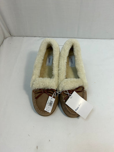 Ladies Faux Suede Faux Fur Slippers, Taupe, Size 6, NEW