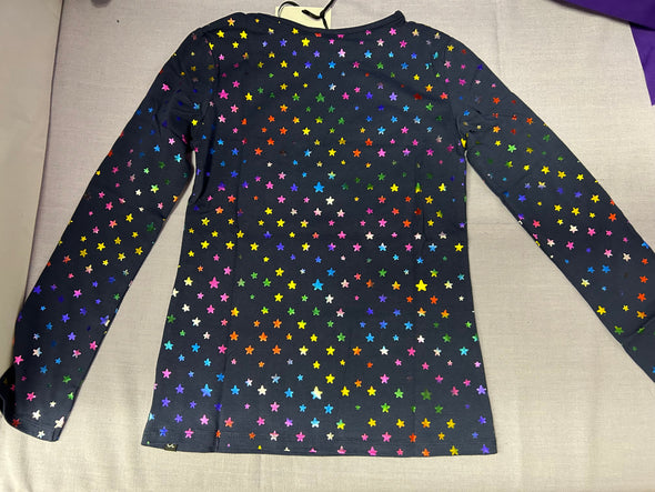 Youth Long Sleeve Top Navy With  Fluorescent Stars, Size 12, NEW