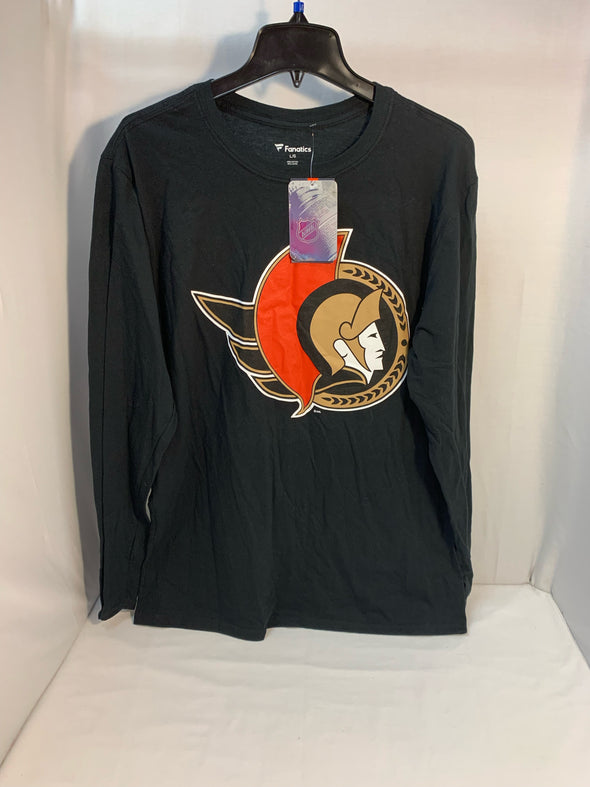 Long Sleeve NHL Team  Jersey.  Black/Red Logo.  Size Large  NEW