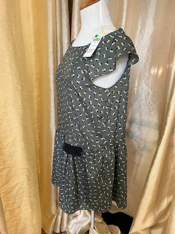 Ladies Polka Dot Sleeveless Casual Mini Dress, Grey/Green, Size Large