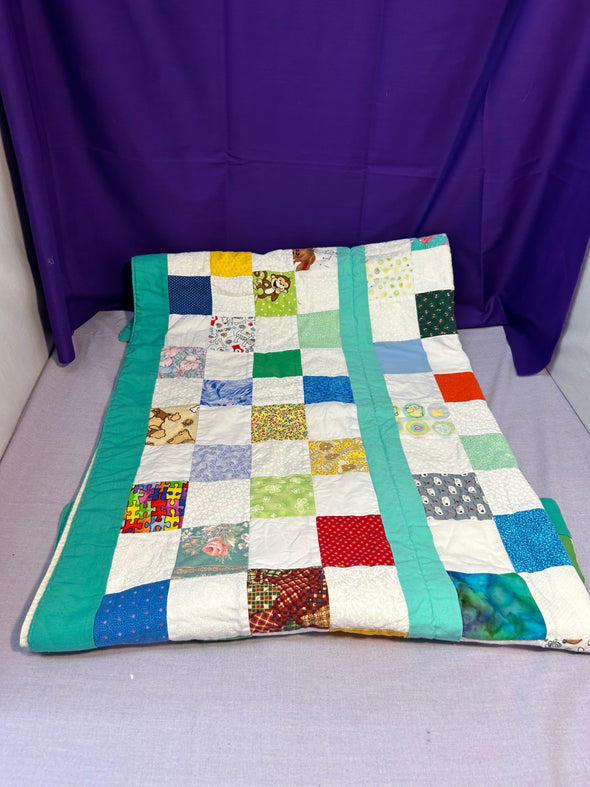 Child’s Hand Made Patchwork Quilt, Multi Colour, Size 56" x 38"