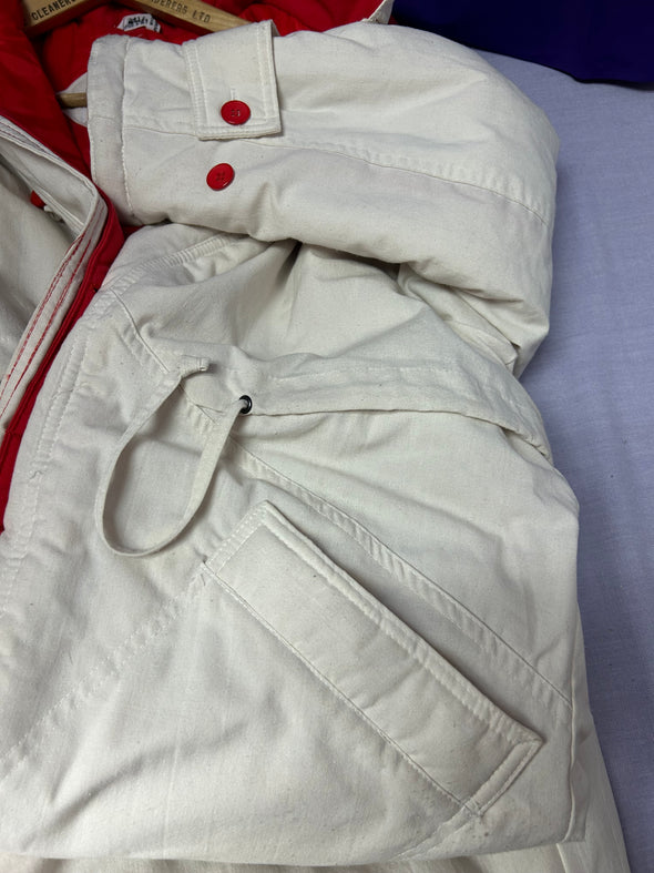Winter Walking Coat, White With Red Trim, Size 11/12