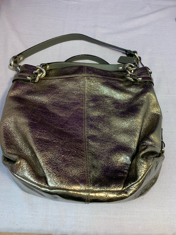 Ladies Designer Handbag, 2 Handles, 14" x 12", Pewter