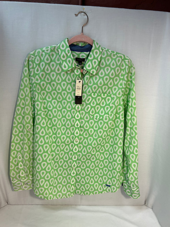 Ladies Long Sleeve Blouse Top, Small,  Lime Green Geometric Print