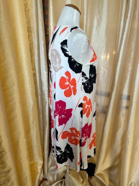 Ladies Lined White Floral Sleeveless Dress, Size 10