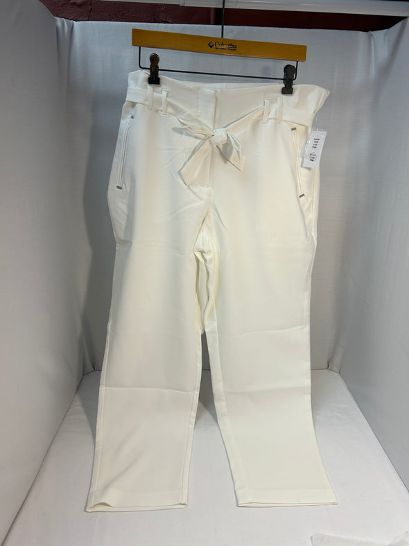 Ladies White Straight Leg Trousers, High Belted Waist, Size 14, NEW