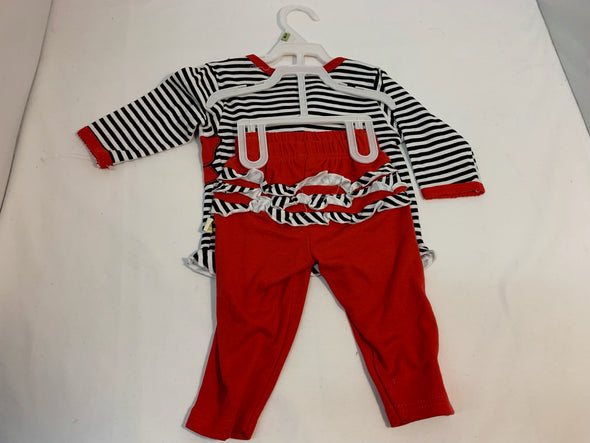 Infant Girl's 2-Piece Romper Set, Red Stripe, Size 6 Months, NEW