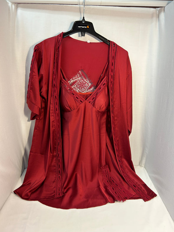 Ladies 2 Piece Lingerie Set, Nightdress & Robe, Wine, Size Medium