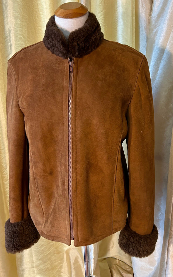 Ladies Suede Winter Jacket, Brown, Medium