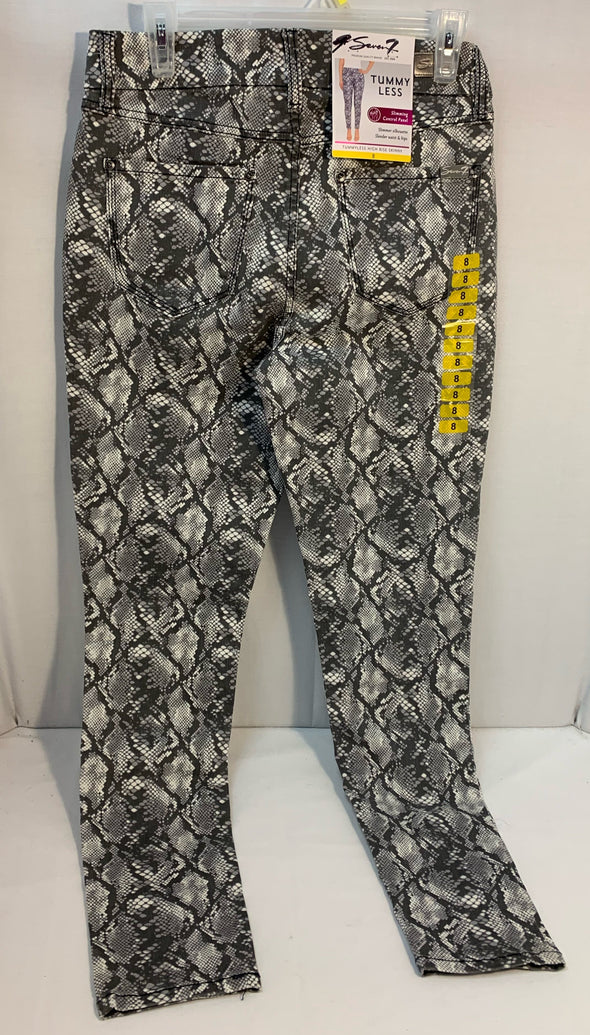 Ladies Tummy Control Stretch Grey Reptile Print Pants, Size 8