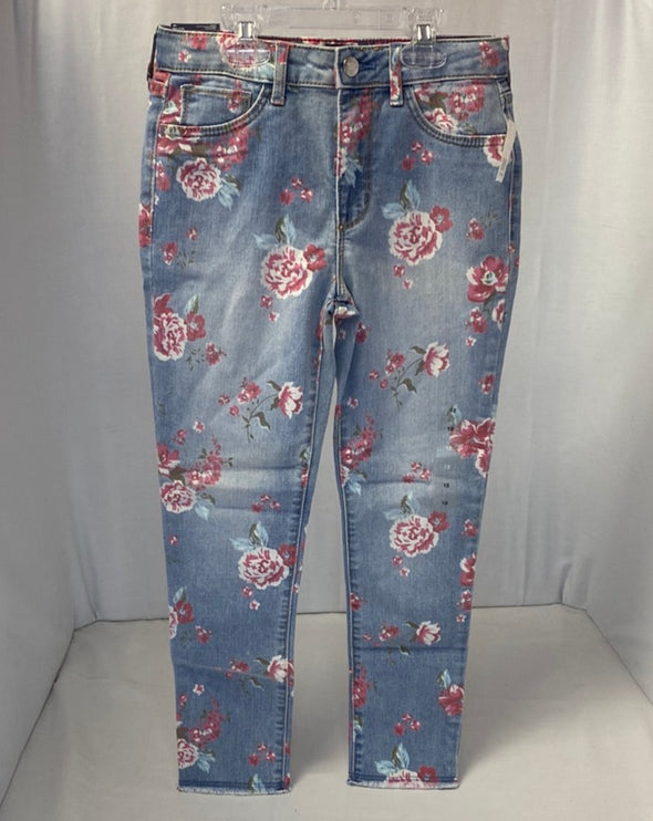 Youth’s Floral Jeans, Sz 12, High Stretch, Jegging Ankle, Adjustable Waist