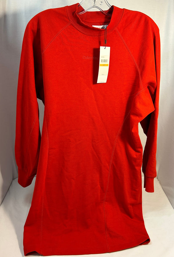 Ladies Long Sleeve Mock Turtle Neck Red Dress, Size Small