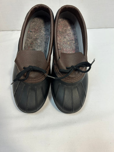 Ladies Duck Boots, Black/Brown Size 7