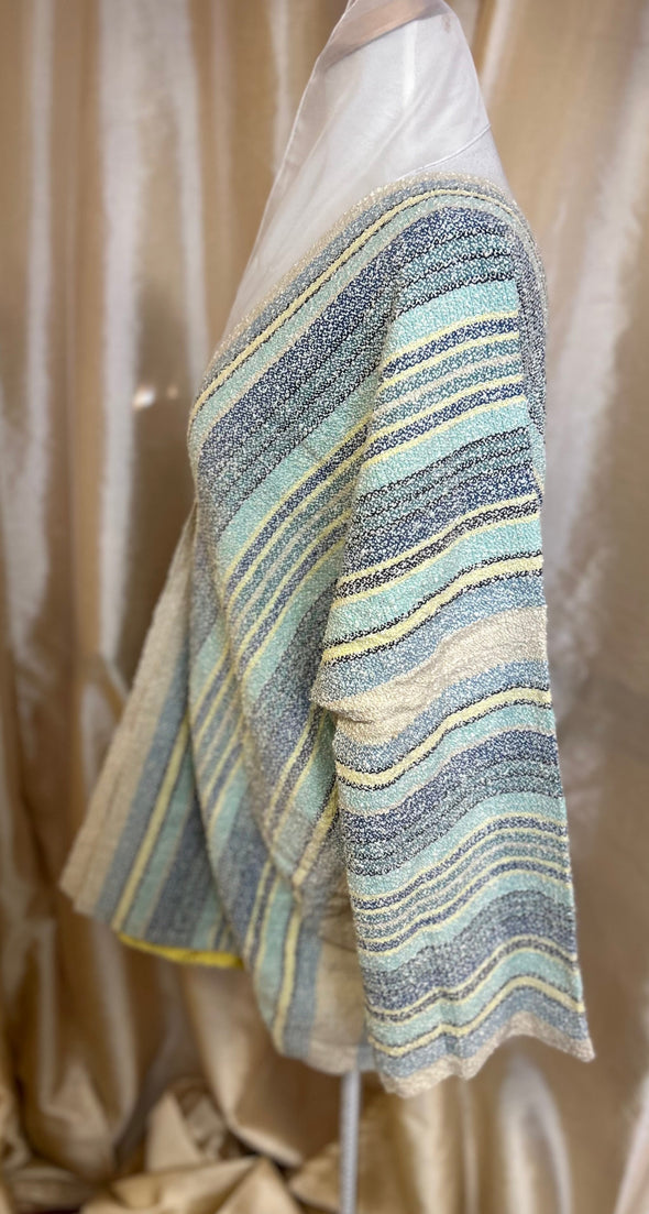Ladies Poncho Style Wrap, One Size, Aqua, Blue Taupe Stripes