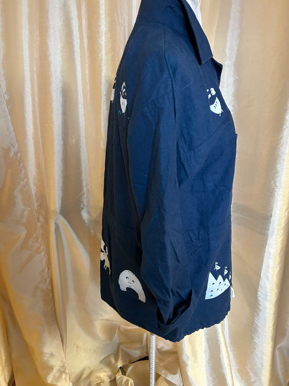 Vintage Look,  Stunning Pullover Jacket, Pouch Front, Navy/White Small