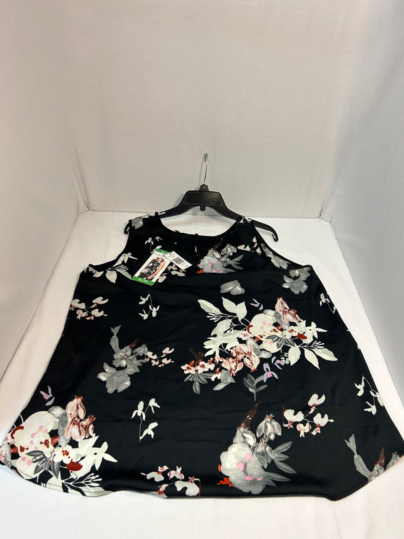 Ladies Sleeveless Floral Print Blouse on Black, Size XL, NEW