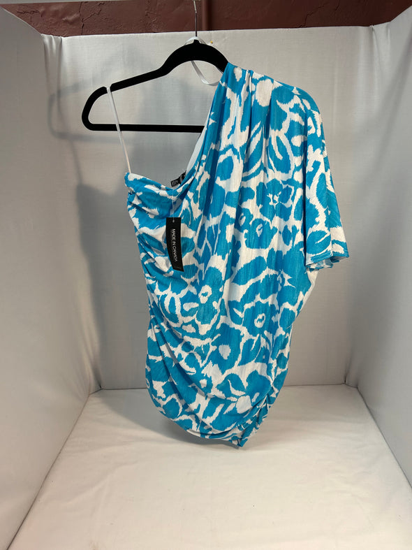 Ladies Off Shoulder Blue & White Floral Top, Size 12, Aqua, NEW