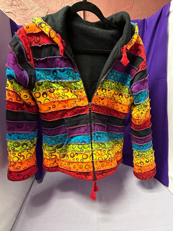 Fleece Lined Hoodie, Zip Front, 2 Pockets, Size Small, Multi Colour