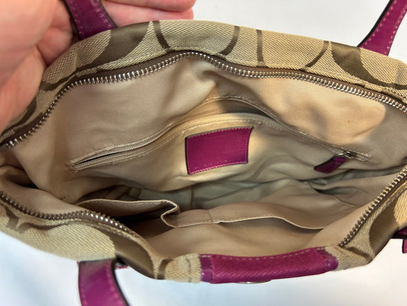 Ladies Handbag, Beige/Purple Accent, 10" x 12"