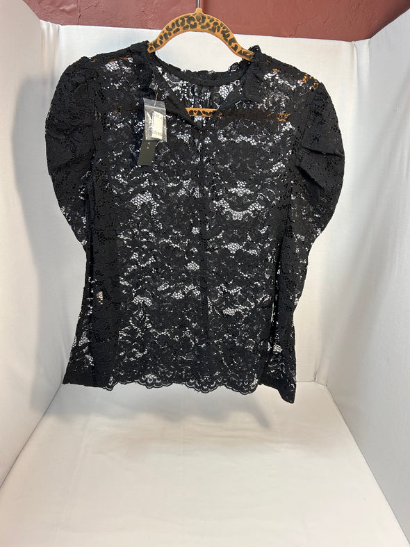 Ladies Long Sleeve Lace Blouse, Black, Size Small