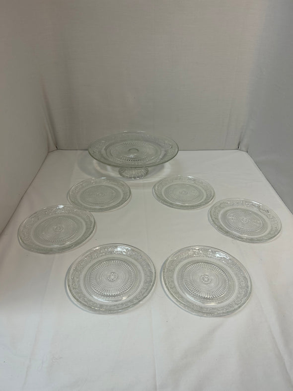 Pedestal Cake Plate (11.5 “)  and 6 serving plates (7”)